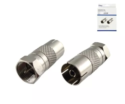Adaptateur fiche F sur prise coaxiale, fiche SAT sur prise ANT, entièrement métallique, boîte DINIC avec trou européen,